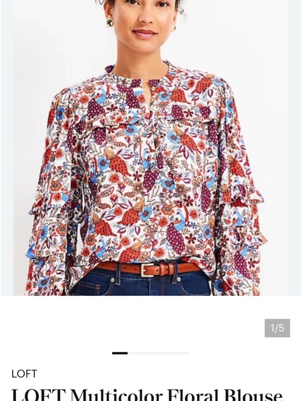 LOFT Peacock 🦚 Multicolor Floral Blouse